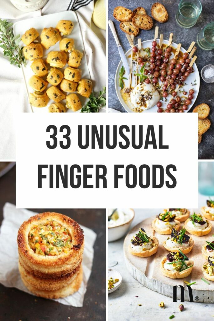Pinterest image for an article about Unusual Finger Foods