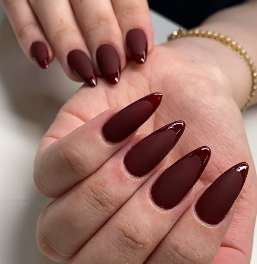 7 Unique And Incomparable Burgundy Color Matte Nail Arts: Take A Look | Matte  nail colors, Matte nails design, Red acrylic nails