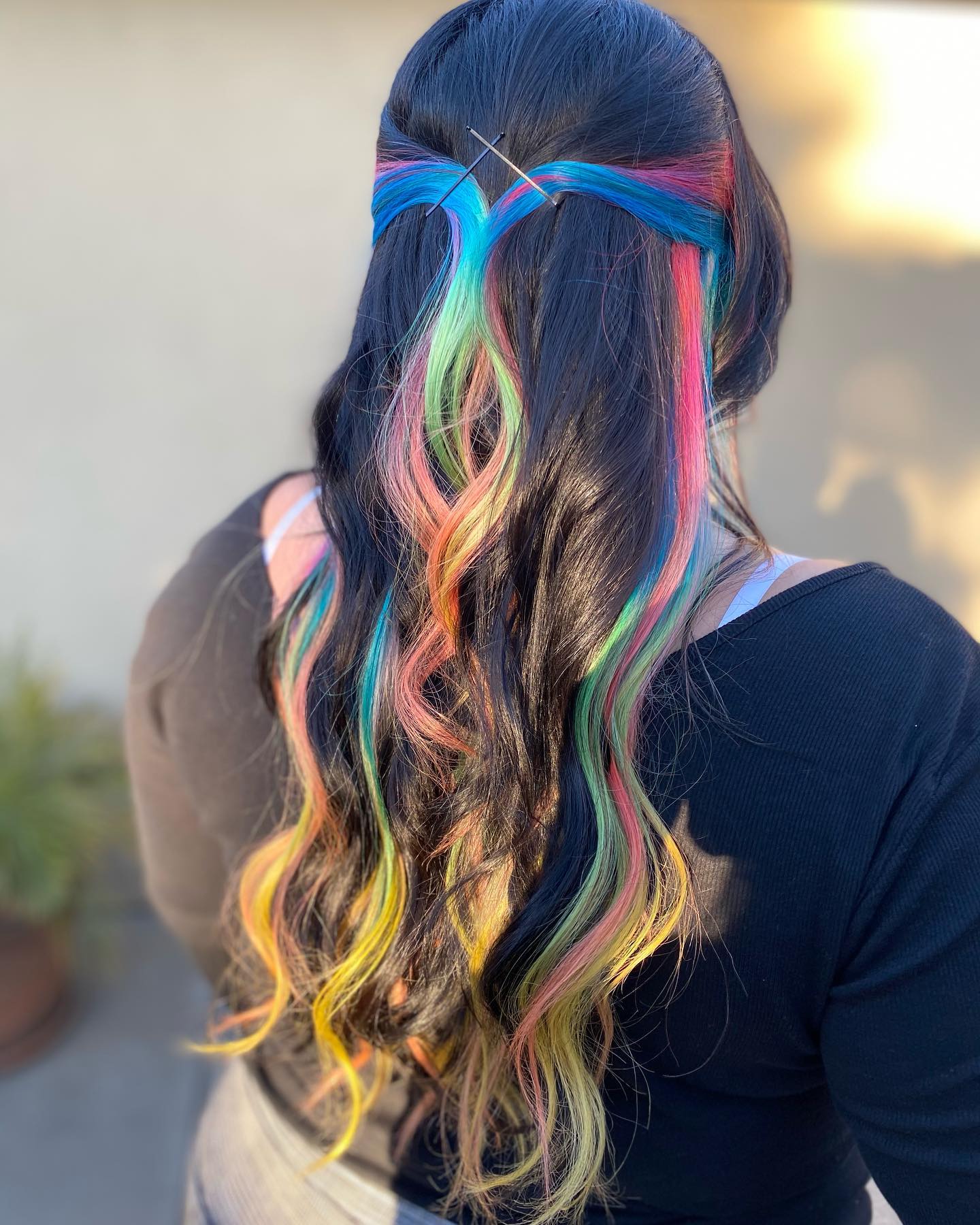 rainbow hair streaks with black hair