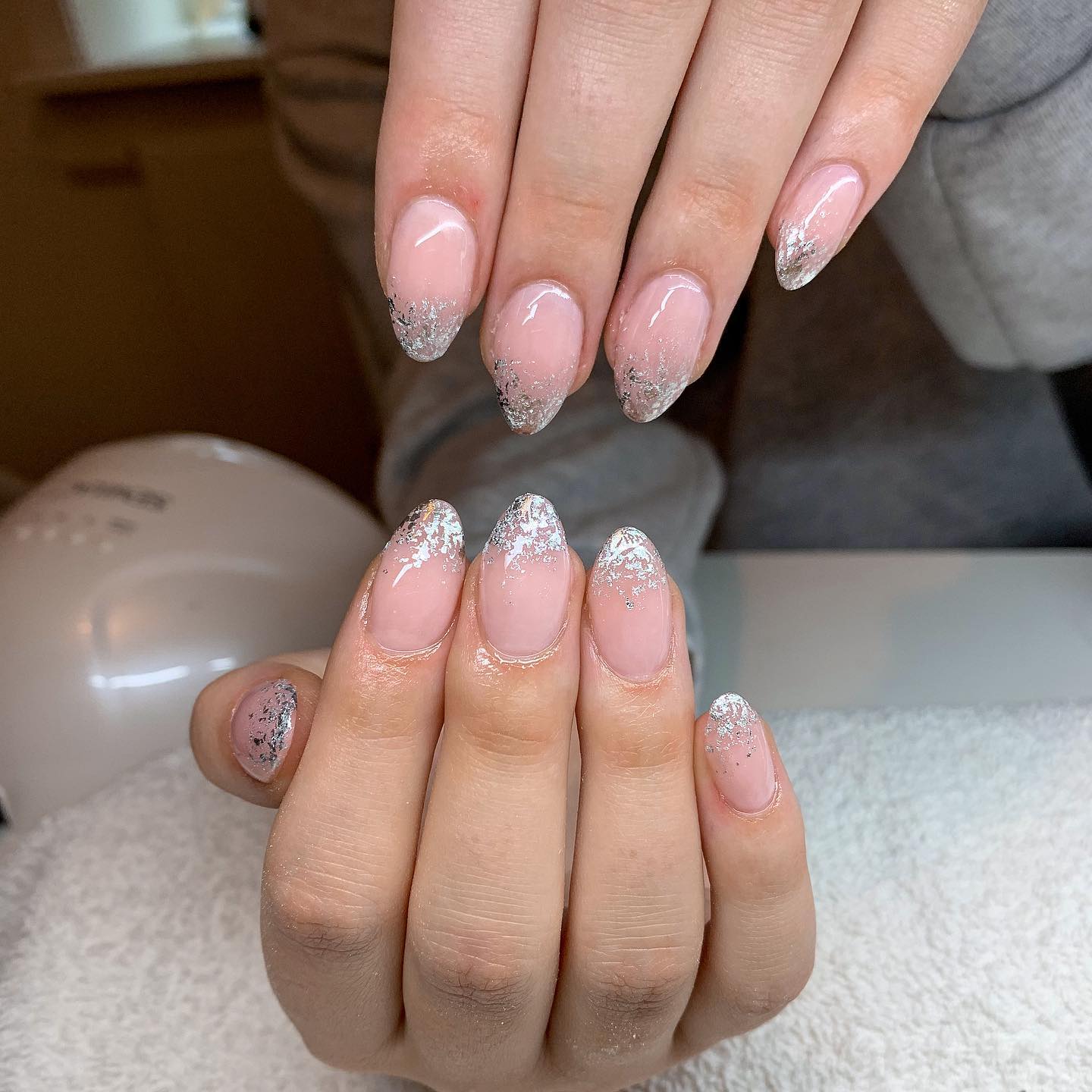 silver french tip nails